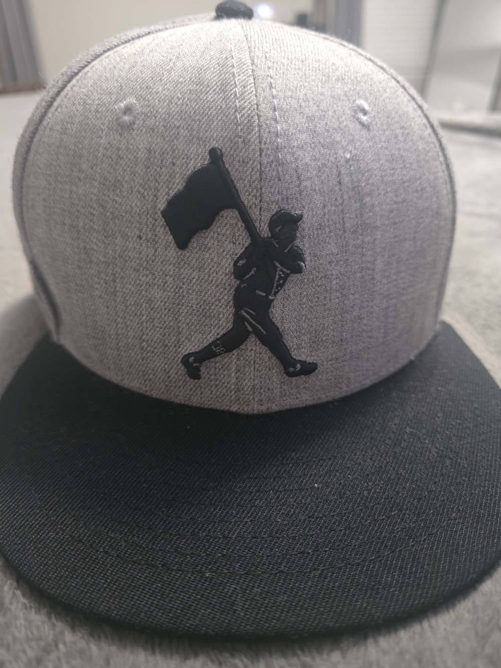 Two-Tone Grey and Black Flag Logo Fitted Hat